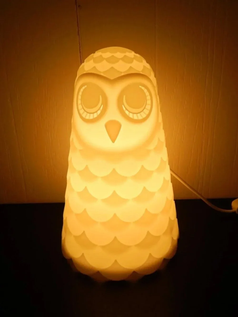 IKEA Owl Lamp White Solbo Led Night Light Soft Glow 9” Textured Geometric Design